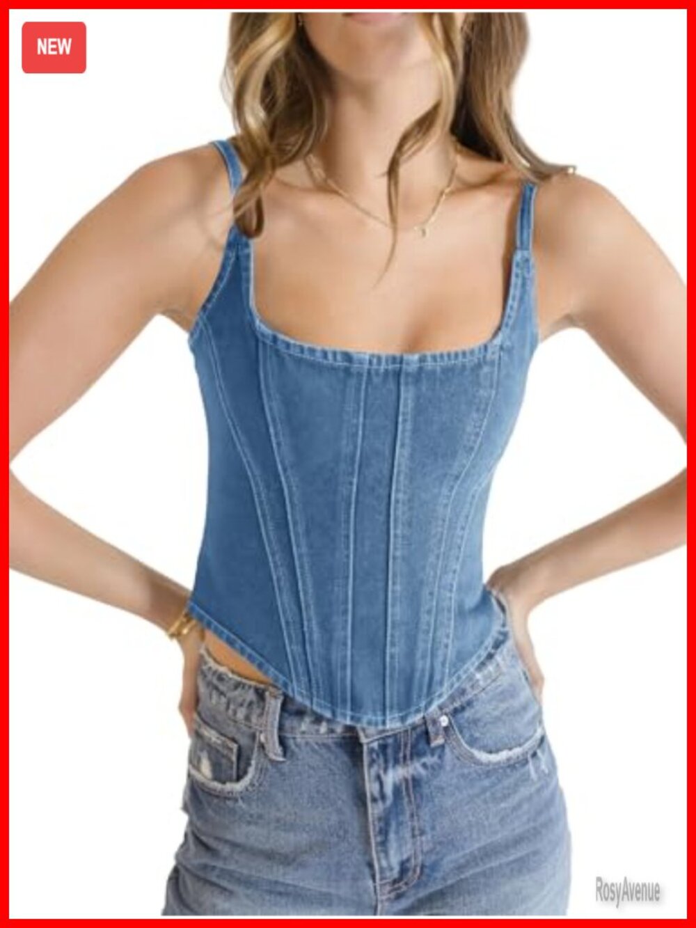 Sleeveless Denim Corset Tank Top Slim Fit Crop Spaghetti Strap Summer Vest